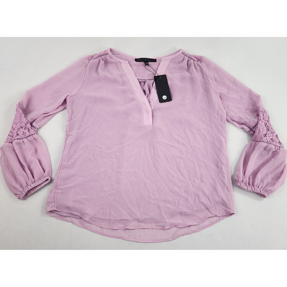 White House Black Market Purple Lace V-Neck Blouse Top Womens XS NWT